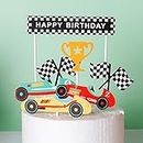 Yetxel-Happy birthday cake topper racing theme birthday party cake decorations boy girl racing lovers birthday party decorations (6pcs)