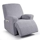 Ruaozz Stretch Recliner Chair Covers, 3-Pieces Recliner Covers for Recliner Chair Soft Jacquard Reclining Chair Cover Furniture Protector with Elastic Straps Bottom (1 Seater, Light Grey)