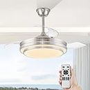 LEDIARY Retractable Ceiling Fans with Lights and Remote, 42 Inch Bladeless Ceiling Fans with LED Lighting, Smart Modern Ceiling Fan, Stepless Color Changeable, Dimmable, Timer Setting - Brush Nickel