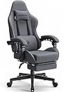 Dowinx Gaming Chair Fabric with Pocket Spring Cushion, Massage Game Chair Cloth with Headrest, Ergonomic Computer Chair with Footrest 290LBS, Grey
