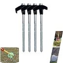 JJKTO 4 Piece Tent Pegs Metal Heavy Duty Screw，Camping Tent Hinges,Spiral Thread Steel Tent Pegs Screw Hooks，Rock or Hard Ground, Tents, Awnings, Gazebo's, Ideal for Normal and Hard Ground 20cm