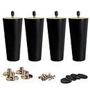 8 inch / 20cm Wooden Furniture Legs, La Vane Set of 4 Black Solid Wood Tapered Furniture Replacement Feet with Pre-Drilled M8 5/16 Inch Bolt & Mounting Plate & Screws for Sofa Chair Couch Ottoman