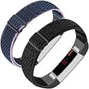 Adjustable Elastic Nylon Bands Compatible with Fitbit Alta and Alta HR Fitness Tracker, 2 Pack Braided Stretchy Wristband Accessory Bracelet Watch Strap Sport Replacement Band for Women Men (Wavy Black / Wavy Blue Purple)