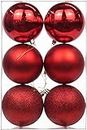 Smizzy Plastic Christmas Big Ball Ornaments (Pack of 6 with 3 Different Patterns) Tree Balls with Hanging Loop for Xmas Tree Wedding Party | Christmas Decorations | Home Decor Items | (Red)