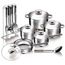 Blauman Gourmet 17Pc Cookware Set Stainless Steel Non Stick Pots Pan Inc 6 Tools