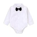 SOBOWO Newborn White Button Up Shirt Infant Baby Boys Formal Dress Shirt Bodysuit Long Sleeve Button Up One-Piece Romper Jumpsuit Wedding Party 0-24M(0-3 Months, White L)
