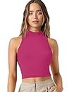 Aahwan Pink Solid Ribbed Crop Tank Top for Women's & Girls' (173-Pink-XS)