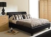 Modernique Black Faux Leather Low End Bed Frame in 4ft6 Double Sized, High Headboard with Sprung Wooden Slatted Bed Base