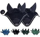 Majestic Ally Handcrafted Crochet Fly Veil Set - Includes 2 Pieces with Ear Nets and Braided Rope for Horses (Navy)
