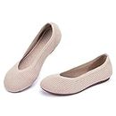 Frank Mully Women's Ballet Flats Round Toe Walking Flats Slip On Work Shoes Knitted Flats Shoes for Woman Soft Lightweight, Nude, 10 US