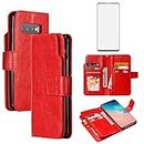 Asuwish Phone Case for Samsung Galaxy S10 Wallet Cover with Tempered Glass Screen Protector Flip Credit Card Holder Slot Stand Purse Folio Pocket Mobile TPU Cell S 10 Edge 10S GS10 X10 Women Men Red