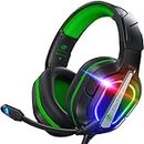 Fachixy 「2024 New」 FC200 Gaming Headset pour PS4/PS5/PC/Xbox/Nintendo Switch, Casque PS4 avec câble et lumière RGB, Casque stéréo Surround avec Micro, Noise Cancelling Gamer Headphones - Vert