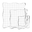 Briartw Clear Acrylic Stamp Block Kit With Grid Lines,3 Pieces Acrylic Stamp Block Clear Stamping Tools Set with Grid Lines for Scrapbooking Crafts Card Making,scalloped Edges for Comfortable Gripping