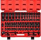 NEIKO 02448A 1/2" Drive Master Impact Socket Set, 65 Piece, Standard SAE (3/8"-1-1/4") & Metric (10-24 mm) Sizes, Deep & Shallow Kit, Includes Adapters & Ratchet Handle