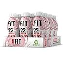 UFIT High 22g Protein Shake, No Added Sugar, Low in Fat, Ready to Drink, Pack of 12 x 310 ml with Key Ring (Select from Strawberry, Chocolate and Salted Caramel Flavour) (Strawberry)