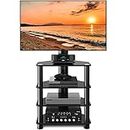 TAVR Furniture 4-Tiers Media Component TV Stand with Swivel Mount Audio Shelf and Height Adjustable Bracket, Black Floor TV Stand for 32-70 Inch LCD LED OLED Flat/Curved Screen TVs