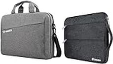 Bennett™ Mystic 15.6 inch (39.6cm) Laptop Briefcase Shoulder Sling Office Business Professional Travel Messenger Bag(Grey) & Nylon Drax Laptop Bag Sleeve Case Cover Pouch for 14 inches Laptop