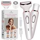 Electric Razor - Shaver - Trimer for Women: 2 in 1 Painless Body Razors and Facial Hair Remover - Rechargeable Hair Removal Kit for Face Body Leg Bikini Underarm Arm.
