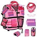 Lehoo Castle Kids Tactical Vest Kit for Nerf Guns N-Strike Elite Series for Boys Girls, with 30 Refill Darts, Dart Pouch,Tactical Mask, Reload Clips, Wrist Band and Protective Glasses (Pink)