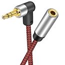 tunghey 3.5mm Headphone Extension Cable Right Angle Aux Extender Stereo Jack Male to Female Earphone Lead Nylon Cord Compatible with Smart TV, Car Radio, PC, Speaker, MP3 Player, Phone (3m)