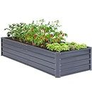 Ohuhu Metal Raised Garden Bed Outdoor 8x3x1.5 FT Reinforced Galvanized Rustproof Colored Steel Planter Boxes for Vegetables, Heavy Duty Raised Beds for Growing Flowers Herbs Succulents
