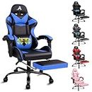 ALFORDSON Gaming Chair with Massage and 150° Recline, Ergonomic Executive Office Chair PU Leather with Footrest, Height Adjustable Racing Chair with SGS Listed Gas-Lift, 180kg Capacity (Vogler Blue)