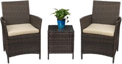 3Piece Patio Furniture Set Clearance Rattan Wicker Chairs with Table Brown/Beige