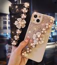 Elegant Diamond Pearl Floral Phone Case For iPhone 14 13 12 11 Pro Max Plus XR X