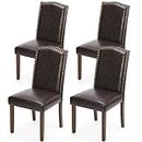 MCQ Upholstered Dining Chairs Set of 4, Modern Upholstered Fabric Dining Room Chair with Nailhead Trim and Wood Legs, Mid-Century Accent Dinner Chair for Living Room, Kitchen, Dark Brown