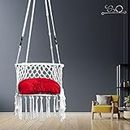 Patiofy C Shape Swing For Adults For Home/Swing For Balcony/Swing For Kids/Hammock Swing/Hanging Swing Chair/Swing For Garden/Includes Red D Shape Cushion & Hanging Kit/150Kg Capacity-White-Polyester