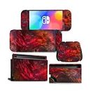 ROIPIN for Nintendo Switch OLED Skin, Including Controller Skin and Console Skin, Shell Skin Protector Wrap Cover Protective Faceplate Full Set for Switch OLED(Red Nebula)