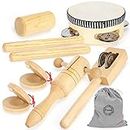 Ehome Toddlers Musical Instruments, Wooden Percussion Kids Baby Musical Instruments, Montessori Musical Toys Set for Kids Childrens Preschool Educational Early Learning with Storage Bag