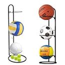 3-Tier Basketball Ball Storage Rack Holder, Ball Storage, Freestanding Garage Sports Equipment Organizer. Ball Storage Rack, Inside Movable Vertical Display for Volleyball, Soccer and Basketball
