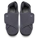 Happy Touch Mens Extra Wide Width Diabetic Slippers Memory Foam With Adjustable Velcro Closure, Soft Non-Slip Orthopedic House Shoes for Elderly Swollen Feet, Arthritis, Edema, Grey, 13