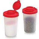 SIGNORA WARE Salt Pepper Shakers Moisture Proof Set of 2 Large Salt Shaker to Go Camping Picnic Outdoors Lunch Boxes Travel Spice Set Clear with Red Covers Lids Plastic Airtight Jar Dispenser Large