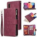 L-FADNUT A10 Wallet Case,Phone Case for Samsung Galaxy A10,Flip Wallet Case for Samsung Galaxy A10,Leather Wallet Case with Card Holder Stand for Samsung Galaxy A10 Wine Red