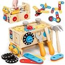 Lehoo Castle Wooden Kids Tool Set Construction Toys for 2 3 4 5 Year Old, Wooden Montessori Toys for 2+ Year Old, Stem Toddler Tool Set Pretend Play Educational Toy Gifts for 2-4 Boys & Girls