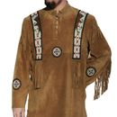Camisa tradicional occidental occidental de gamuza cuero con flecos y cuentas de águila para hombre