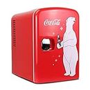 Coca-Cola Polar Bear 4L Cooler/Warmer w/ 12V DC and 110V AC Cords, 6 Can Portable Mini Fridge, Personal Travel Refrigerator for Snacks Lunch Drinks Cosmetics, Desk Home Office Dorm, Red