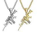 Liitata Pack of 2 Army Rifle Pendant Necklace Gun Weapon Machine Gun Necklace Rock Gothic Punk Hip Hop Chain for Men - Gold Silver Style 1