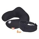 GiGi (G-1333 Car Neck Pillow with Memory Foam Neck Support for Car + Ear Pad + Eye Pad (Grey) (Black)