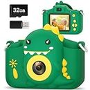 Hangrui Kids Camera, 20MP Kids Digital Dual Lens Camera with Silicone Case 2.0 Inch IPS Screen 1080P Video Camcorder, 32GB Card,Shockproof Childrens Camera Toy for Boys & Girls Age 3-12(Green)