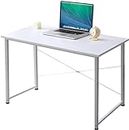 HUXMEYSON 48-Inch Computer Desk, Sturdy Office Desk with Adjustable Feet, White Desk with A Metal Frame of an X-Shaped Design, White