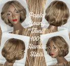 Peluca de cabello 100 % humano Paula Young TONI marrón ceniza claro/rubio resaltados promedio