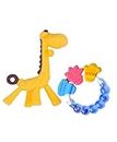 Kritiu Baby Silicone Giraffe Teether Soother - Textured Toy for Infant Teething Relief, Includes Silicone Fruit Vegetable Nibbler - BPA Free - Yellow, Set of 2