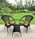 SKP Patio Chair Sets Garden Wicker Furniture Set for Outdoor Patio and Balcony || Powder Coated Frame| UV Protected Wicker with Cushions [2 Chair, 1 Table]
