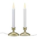 612 Vermont LED Electric Window Candles with Sensor Dusk to Dawn, Warm White Flicker Flame or Steady On, USB Low Voltage Adapter (2, Pewter)