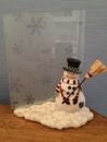Jolly Snowman in the Snow Frame Holding a Broom of Hay