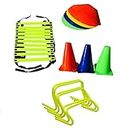 CHS Speed and Agility Soccer Training Kit,Including (6 Hurdles 6''+ 4 Meter Agility Ladder + Set 6pcs Ground Marker Cones+ Set 10pcs of Disc Saucer Marker Cones (Multi-Colour)