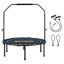 SONGMICS 40 Inches Mini Fitness Trampoline, Fitness Rebounder with Adjustable Handrail, Foldable Trampoline for at-Home Workout, Max. Load 264.6 lb, Blue and Black USTR040Q01